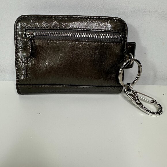 BRIGHTON Metallic Pewter Patent Leather Phone Wallet Card Case Buckle 5x4" - Picture 4 of 9